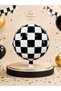 18 Inch Black and White Checkered Round Foil Balloon Helium Compatible Formula 1 Racing Car Themed Party Decoration