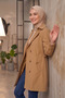 Women's Degaje Collar Half-Length Hijab Lined Belted Water Repellent Fabric Trench Coat Camel - 4