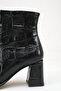 Women's Black Patent Leather Crocodile Boots Pointed Toe Thick Heeled Zippered Stylish Ankle Boots - 7