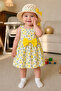 Baby Girl Dress with Lemon Patterned , Bow Detail, and Straw Hat (1-5 Years) - 2