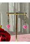 Velvet Pink Rose Necklace Bracelet Earring Set - 4
