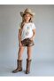 Girl's Floral Shaped Rope Embroidered Design T-Shirt