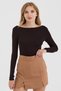 Women's Brown Boat Neck Slim Fit Finger-Loop Ultra Soft Flexible Lycra Cotton Basic Body&Blouse