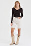 Women's Brown V-Neck Slim Fit Finger-Loop Ultra Soft Flexible Lycra Cotton Basic Body&Blouse - 8