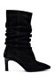 Women's Black Thin Heeled Suede Leather Boots Wf160013Ds