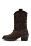 Women's Brown Short Thick Heeled Suede Leather Cowboy Boots Af190001Ds - 4