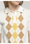 Slim Fit Polo Collar Jacquard Women's Multi-Colored Short Sleeve Sweater - 4