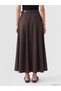 Brown high waist belted pleated flared women's skirt - 4