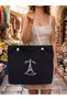 My Heart Is in Paris 46X42Cm Large Size Canvas Black Bag with Zipper, Inner Pocket and Lining