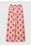 Women's Yellow Cotton Blend Elastic Waist Patterned Wide Leg Trousers