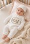 3 Piece 100% Cotton Muslin Ecru Hospital Discharge Set with Snap Fasteners on the Back and Mother's Lamb Printed Design, 0-3 Months