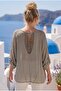 Italian Mink Lace Collar 3/4 Sleeve Lined Elastic Waist Sequined Silk Woven Blouse 65 70 - 3