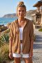 Camel Hooded Raglan Sleeve Zippered Pocketed Belted Embroidered Casual Cotton Woven Jacket 66 60 - 5