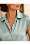 Women's Solid Color Satin Front Button Shirt, Office Summer Lightweight - 3