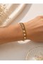Gold Baguette Stone Pearl Detailed Multi Chain Steel Bracelet - 3