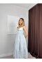Women's Patterned Thin Strap Midi Dress with Gathered Waist Tie Detail - 2