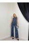 Women's Blue Vest-Pants Set Vest Pants Set Floral Pattern Buttoned Wide Leg Sleeveless - 2