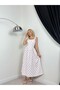 Women's Floral Patterned Square Neck Strappy Gipeli Waist Midi Summer Dress - 5