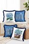 Blue Hydrangea Flower Patterned 4-Piece Fringed Cushion Cover Set with Text Detail - 2