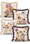 Set of 4 Fringed Throw Pillow Covers with Dried Botanical Wildflower Pattern - 2