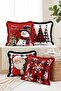 Christmas Themed Santa Claus, Snowman and Plaid Patterned 4-Piece Fringed Throw Pillow Cover Set - 2