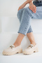 Women's Beige Leather New Gc Thick Sole Loafer Moccasin Shoes 4.5cm Byndlfrk02 - 4