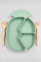 Green Baby Food Plate Set with Pineapple Figure and Compartments - Spoon and Fork Set Bpa-Free - 5