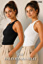 2-Piece Halter Neck Tank Top Set – Women's Black & White Stretchy Fabric Stylish Set - 2