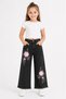 26904-26 Girls' Denim Trousers Wide Leg Floral Embroidery Detailed Tassel Leg Casual Comfortable Jean Pants - 3