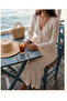Summer Long Sleeve Tie-Front Double Set with Flounce Detail Skirt, Pareo - 5