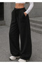 Women's Black Gabardine Washed Linen Trousers with Pockets - 3