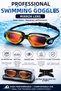 Professional Mirrored Lens Antifog Adult Swimming Goggles + Storage Case & Replacement Nose Pad - 2