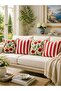 Poppy Flowered Red Striped 5-Piece Throw Pillow Cover Set - 4