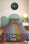 Geometric Anthracite Young Room Single Pique Set-Ethnic Colorful 160X220 cm Quilted Bedspread