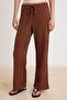 Mürdüm Çizgili Wide Leg Yüksek Bel Uzun Dokulu Örme Pantolon TWOSS26PL00157 - 3