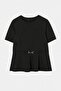 Siyah Peplum Reglan Kol Kısa Kollu Aksesuar Detaylı İnterlok Örme Bluz TBBSS26AF00179 - 5