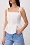 Beyaz  %100 Keten Aksesuar Detaylı Peplum Bluz TWOSS26BZ00681 - 7