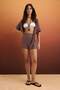 Brown Premium Woven 100% Linen Beach Shorts Tbess26Sr00014