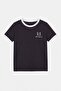 Black 100% Cotton Embroidered Contrast Trim Detailed Knitted Plus Size T-Shirt Tbbss26Bf00012 - 5