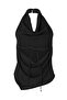 Black Degaje Collar Backless Woven Crepe Blouse Twoss26Bz00408 - 8