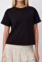 Siyah Düz Regular Bisiklet Yaka Standart Kol İnterlok Örme T-Shirt TWOSS26TS00064 - 3