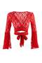 Kırmızı Düz Bolero V Yaka Standart Kol Uzun Bağlama Detaylı Super Crop Tül Örme Bluz TWOSS26BZ01078 - 9