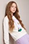 Ekru Pamuklu Çiçek Baskılı Kız Çocuk Örme Sweatshirt ve Eşofman İnce Alt - Üst Takım TKDAW25AU00161 - 4