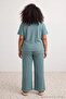 Yeşil Bel Bağlama Detaylı Waffle Örme Pijama Takımı TBBAW27AI00019 - 4