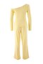 Yellow Single Shoulder Ribbed Viscose Knitted Pajama Set Thmaw27Pt00063 - 7