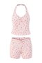 Pink Floral Gathered Detailed Halter Neck Viscose Knitted Pajama Set Thmss26Pt00250 - 4