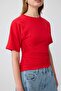 3'lü Paket Siyah-Beyaz-Kırmızı Düz Fitted Büzgülü Pamuklu Esnek Örme T-Shirt TWOSS26TS00319 - 8