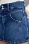 Koyu Mavi Az Esnek Bel Detaylı Denim Şort Etek TWOAW27SR00009 - 5