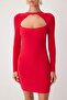 Red Collar Cut Out Detailed Bodycone/Body-Hugging Short / Mini Knitted Dress Tprss25El00159 - 3