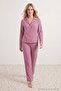 Mürdüm %100 Pamuklu Cepli Kalp ve Çizgili Örme Pijama Takımı THMAW27PT00050 - 4